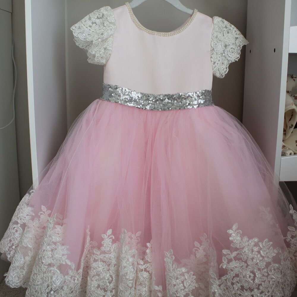 Pink Tulle and Lace Party Birthday dress for toddler girl Christmas/New Year's